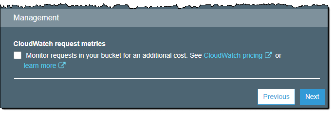 
              Configure options page showing the CloudWatch metrics check box.
            