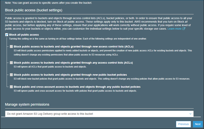 
          Set permissions page with default settings.
        
